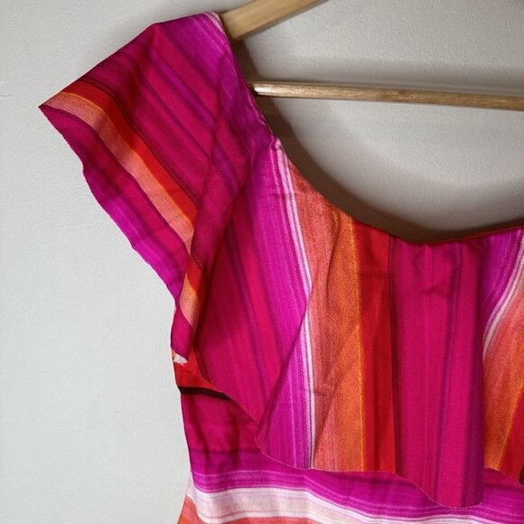 NEW Trina Turk Womens Pink Striped Ruffles Off Shoulder Swimsuit $184 Size 10 - Picture 7 of 15